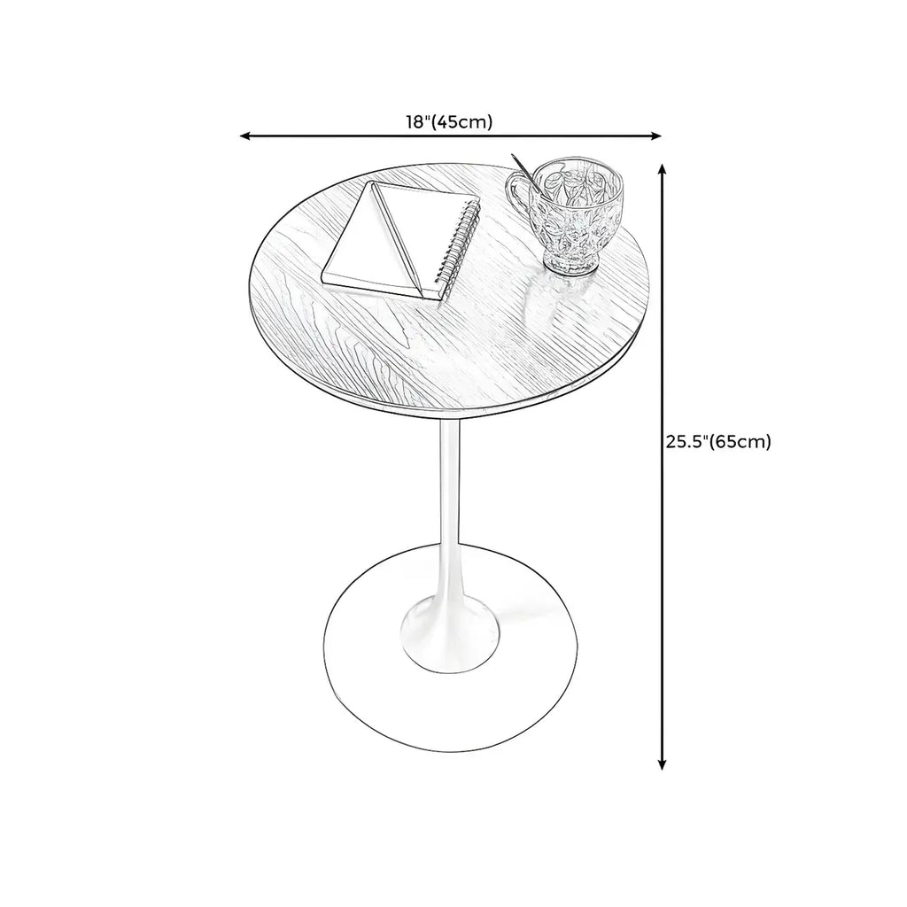 Table d'appoint ronde minimaliste en bois brun avec piètement en métal