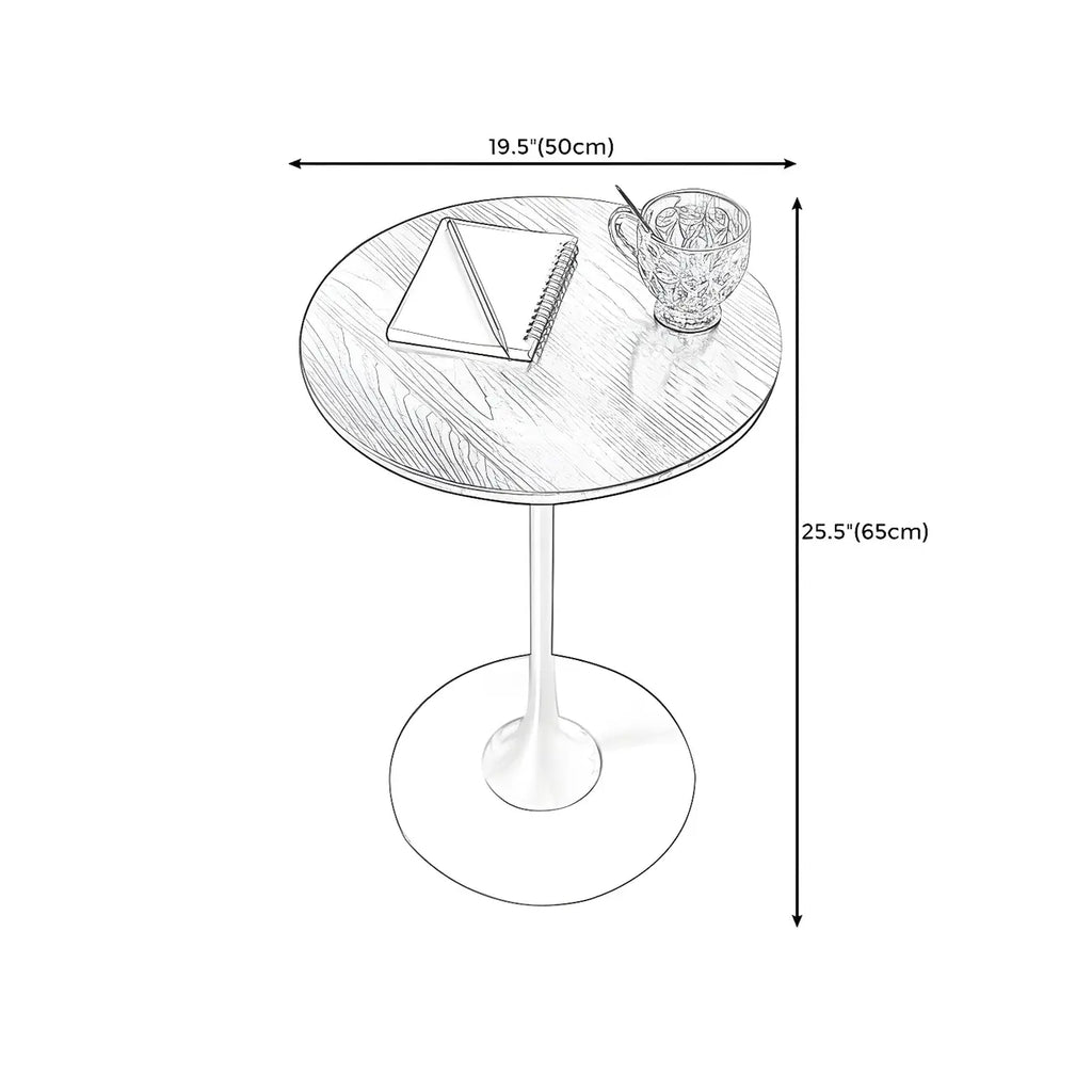 Table d'appoint ronde minimaliste en bois brun avec piètement en métal