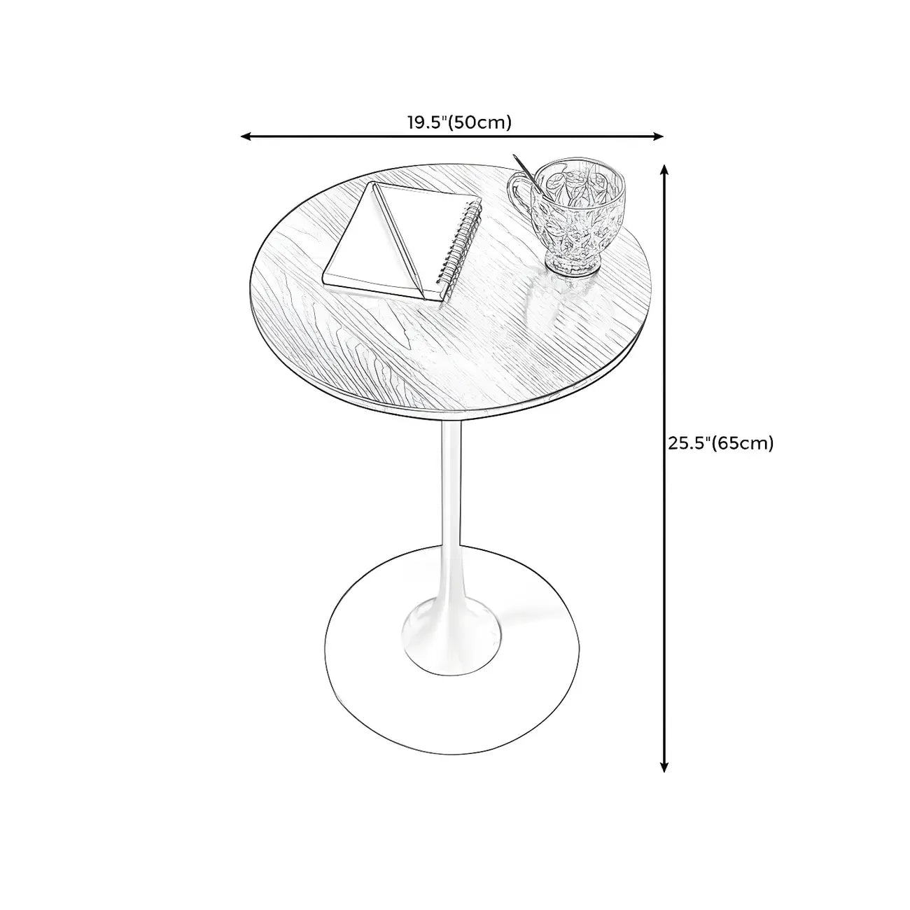 Table d'appoint ronde minimaliste en bois brun avec piètement en métal