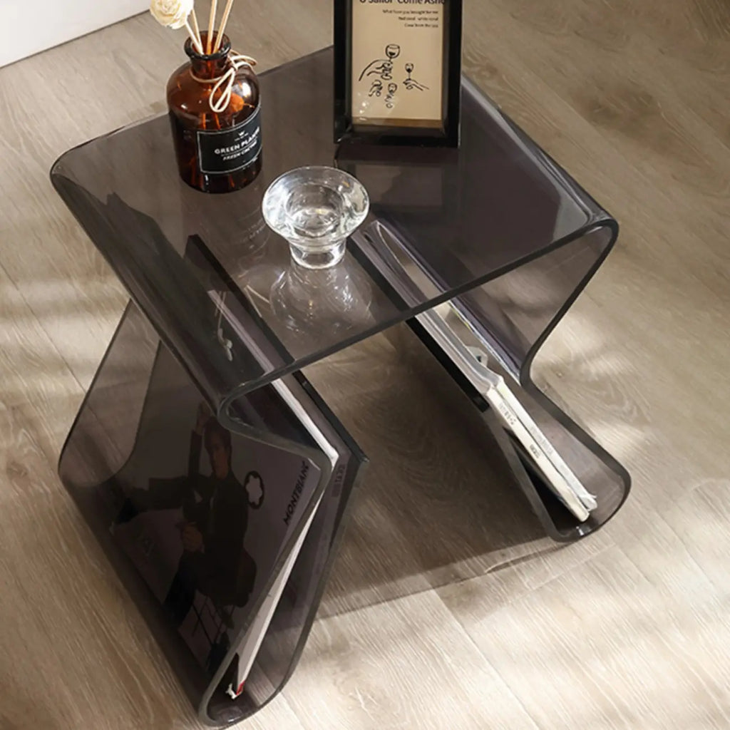 Table d'appoint en acrylique gris avec porte-revues pour salon