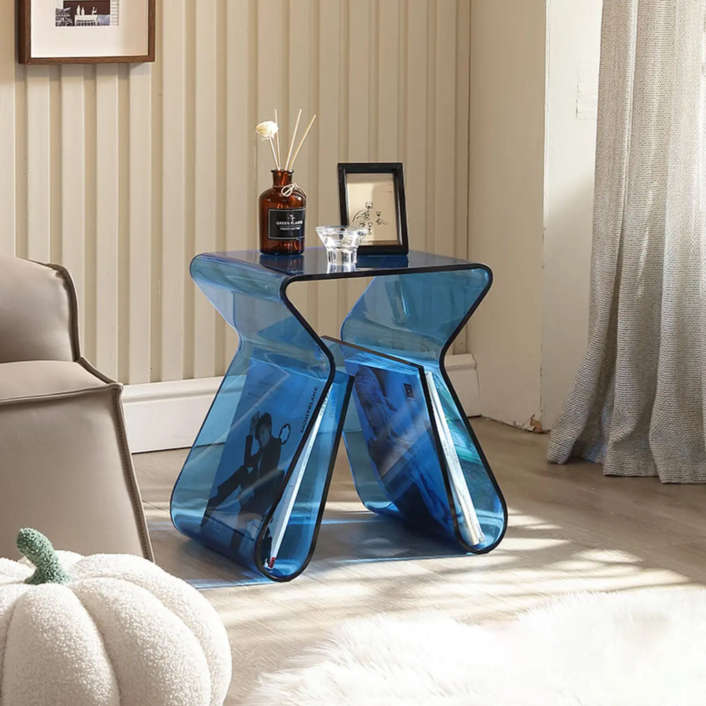 Table d'appoint en acrylique gris avec porte-revues pour salon