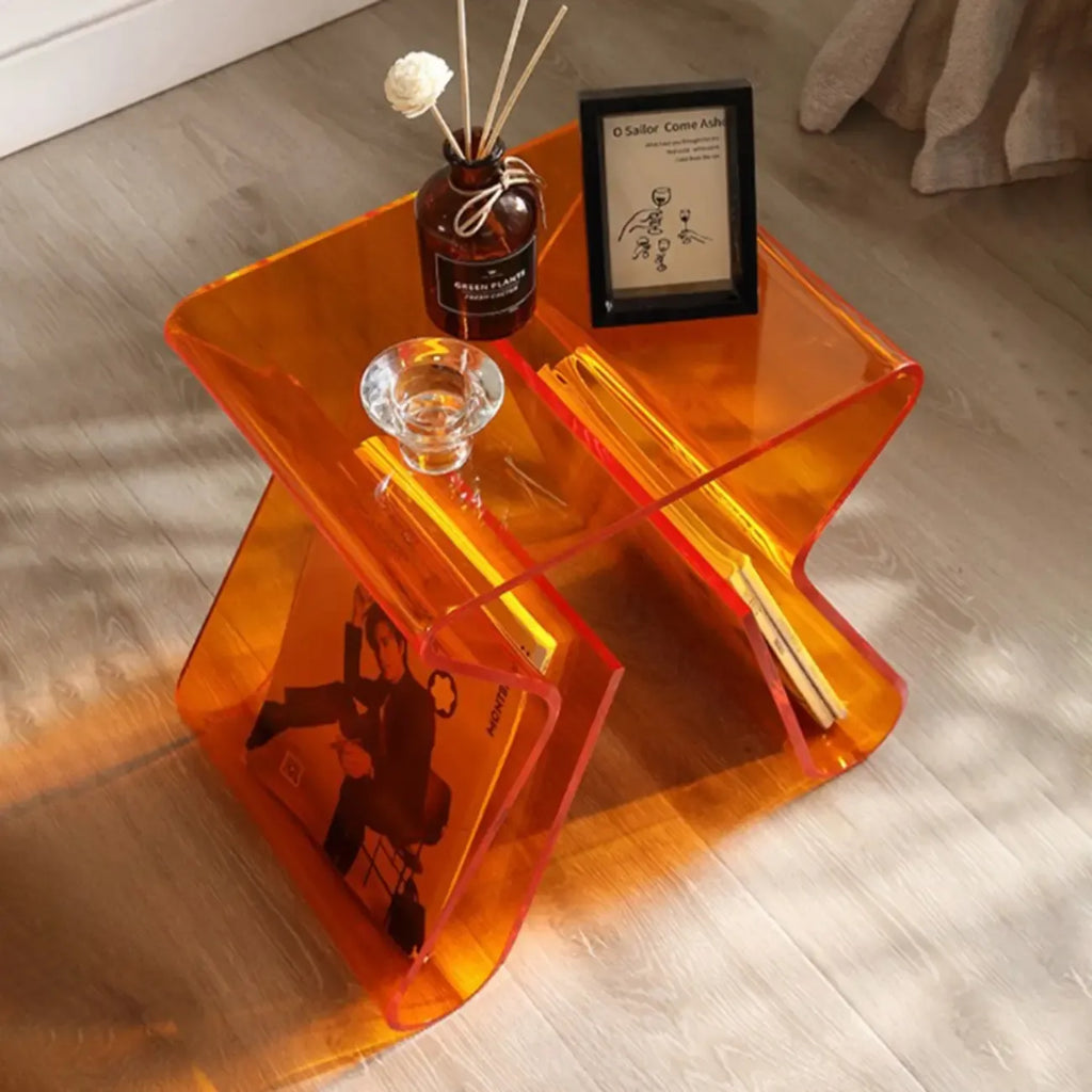 Table d'appoint en acrylique gris avec porte-revues pour salon