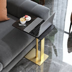 Table d'appoint minimaliste en forme de C en pierre frittée blanche pour canapé