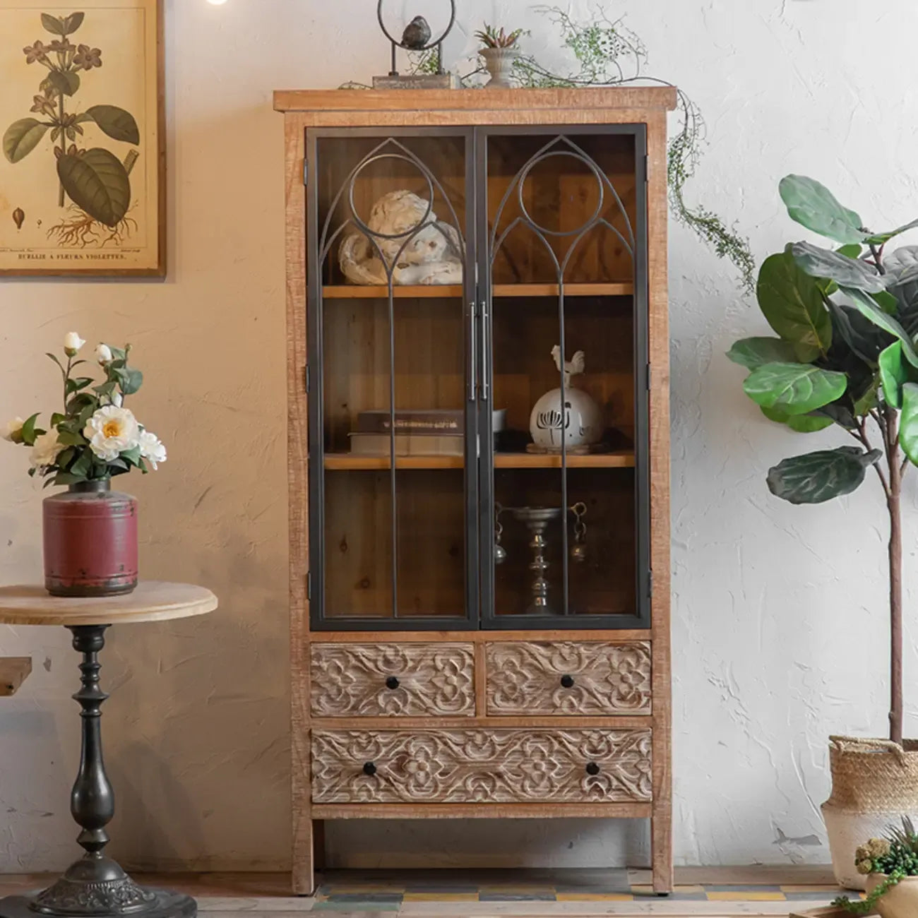 Armoire de rangement autoportante de style campagne française pour la décoration intérieure