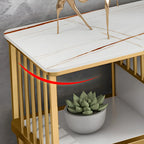 Meuble TV de luxe en métal blanc avec rangement ouvert et tiroirs