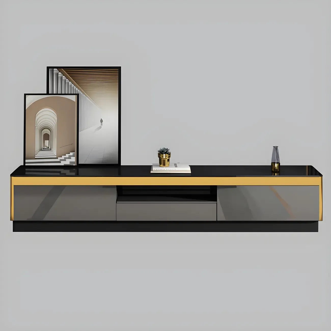 Meuble TV glamour en verre miroir avec tiroirs pour salon