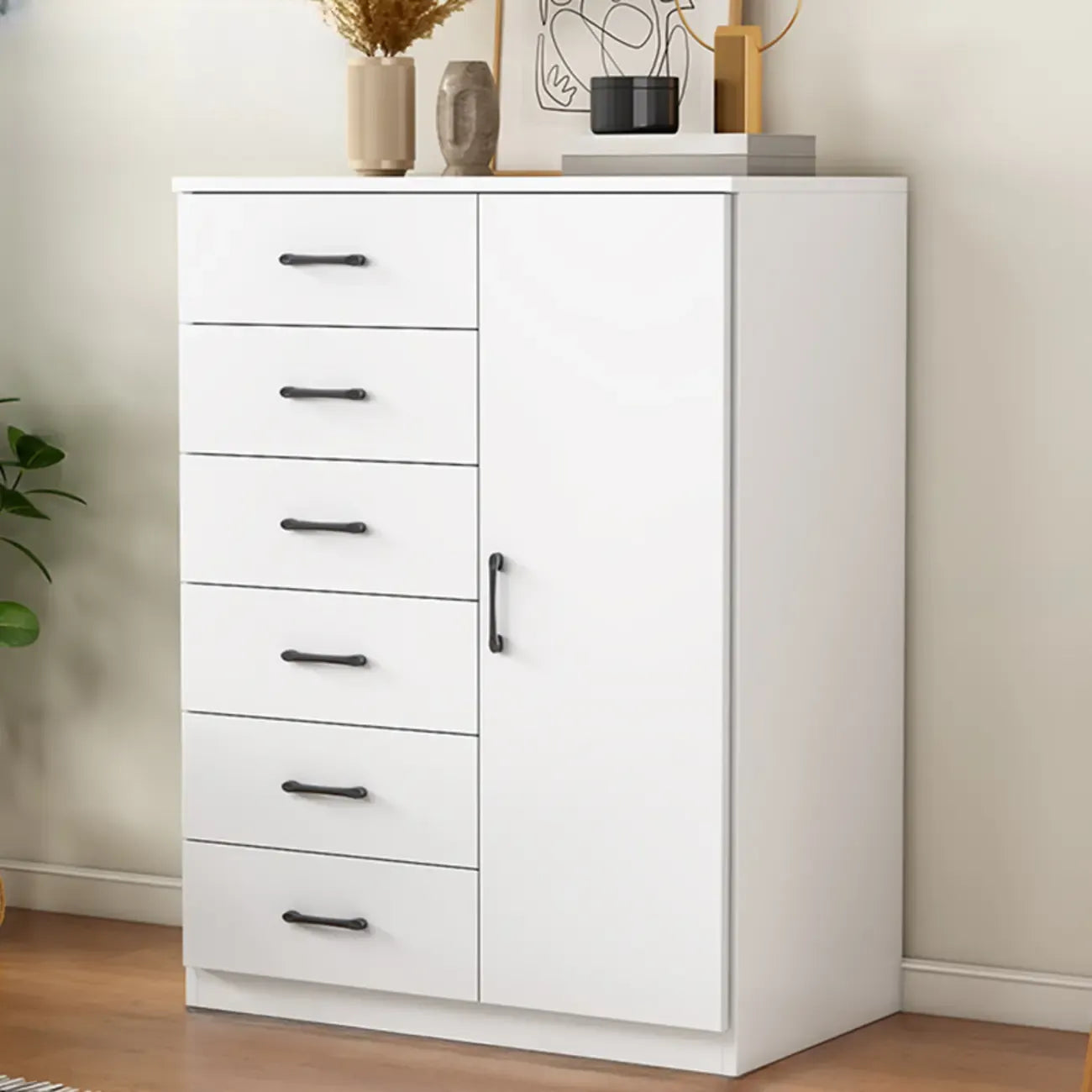 Armoire de rangement blanche minimaliste avec fermeture amortie et tiroirs