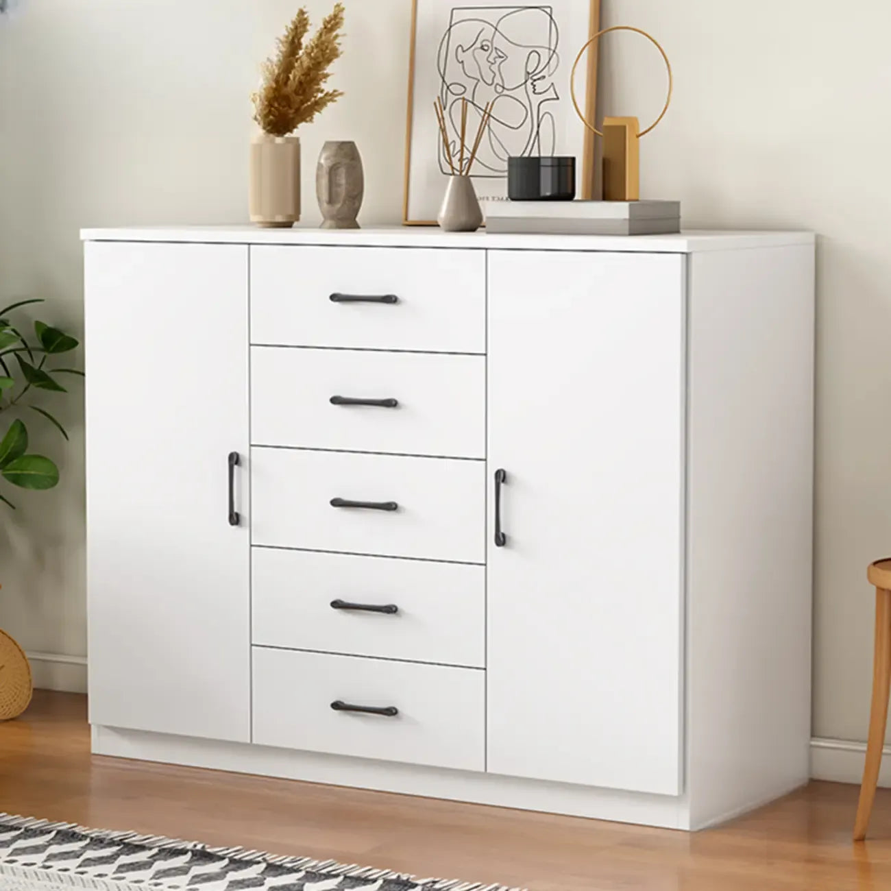Armoire de rangement blanche minimaliste avec fermeture amortie et tiroirs