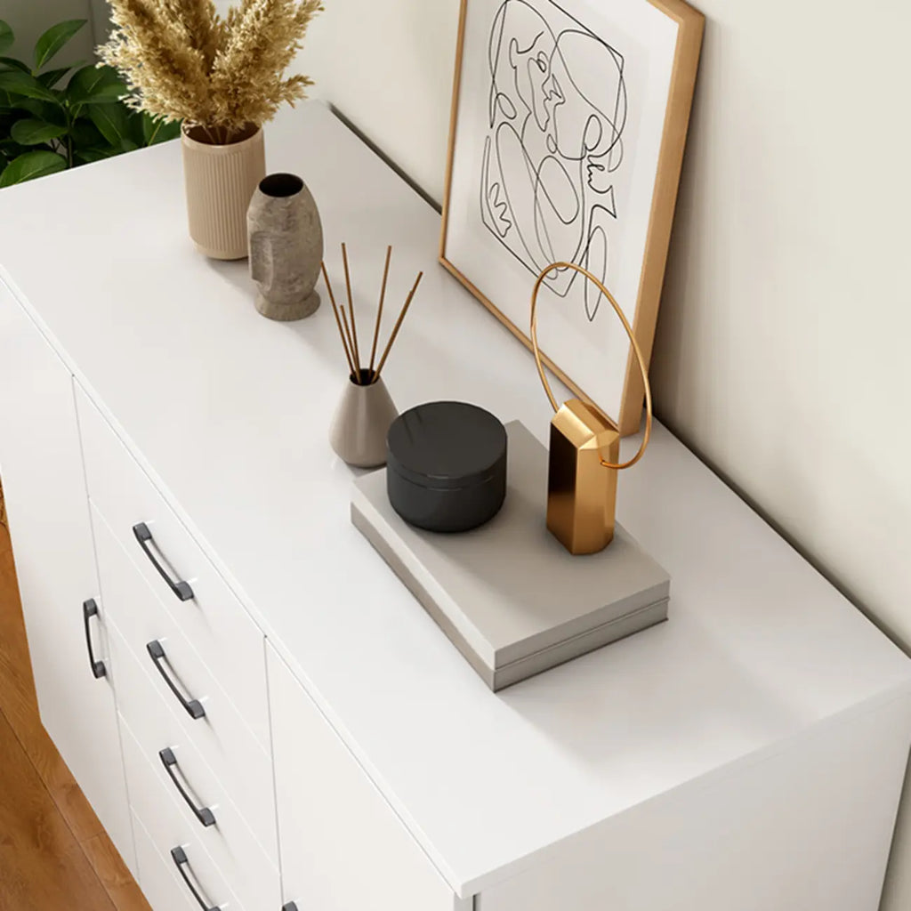 Armoire de rangement blanche minimaliste avec fermeture amortie et tiroirs