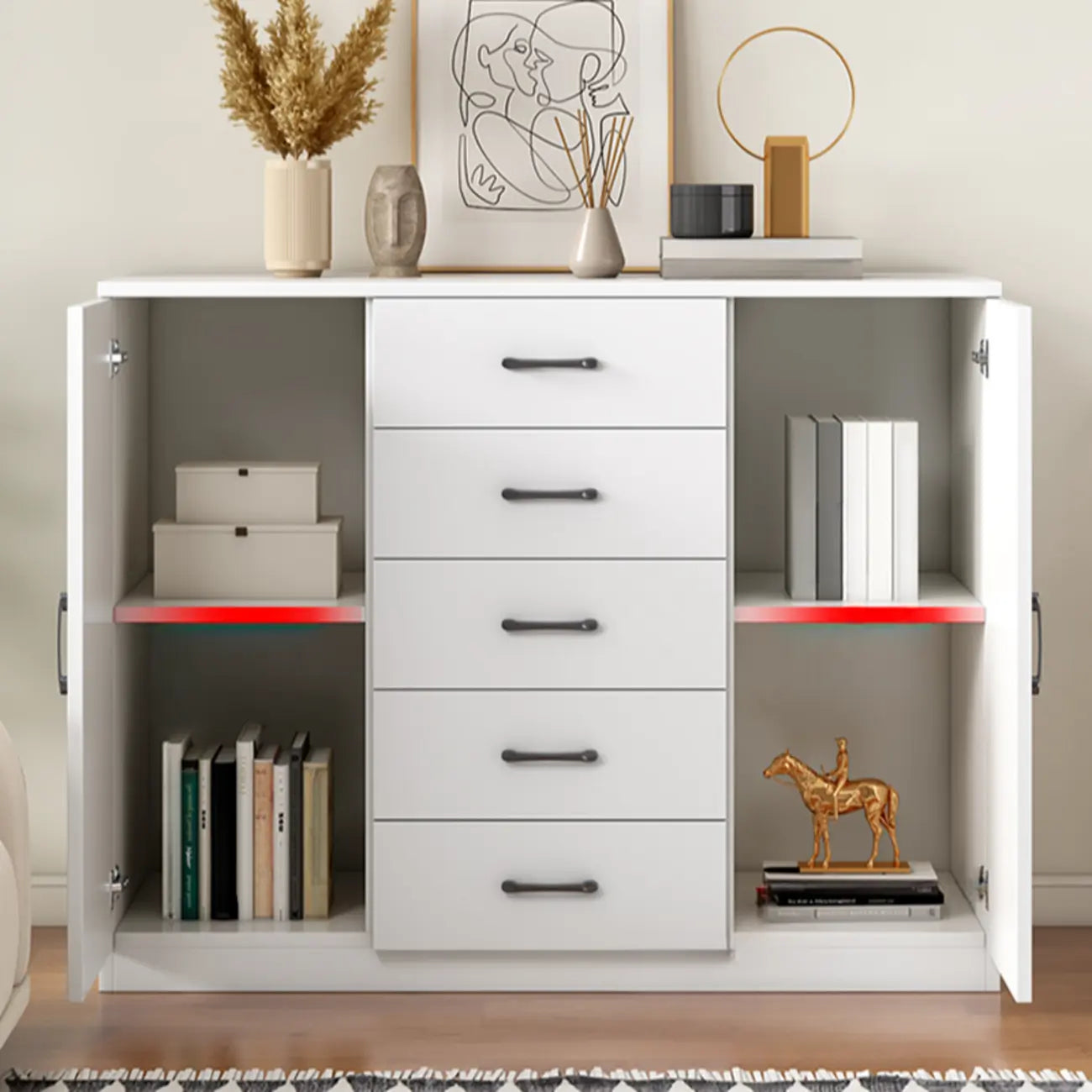 Armoire de rangement blanche minimaliste avec fermeture amortie et tiroirs