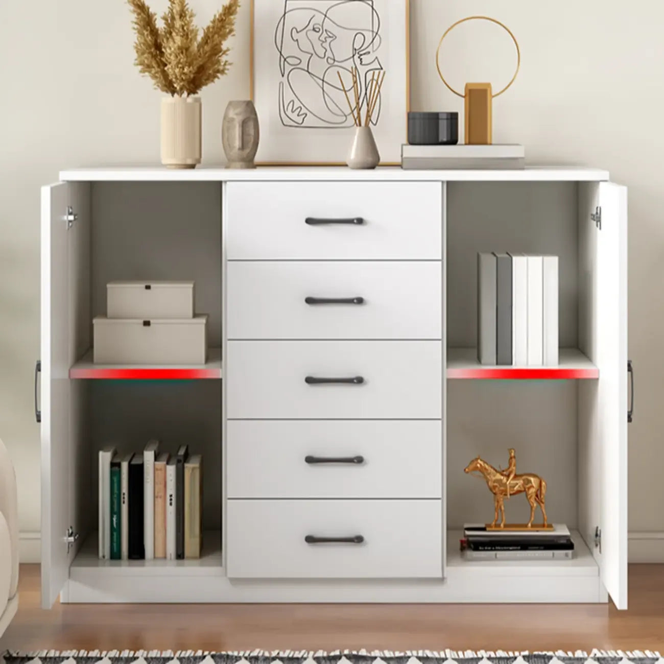 Armoire de rangement blanche minimaliste avec fermeture amortie et tiroirs