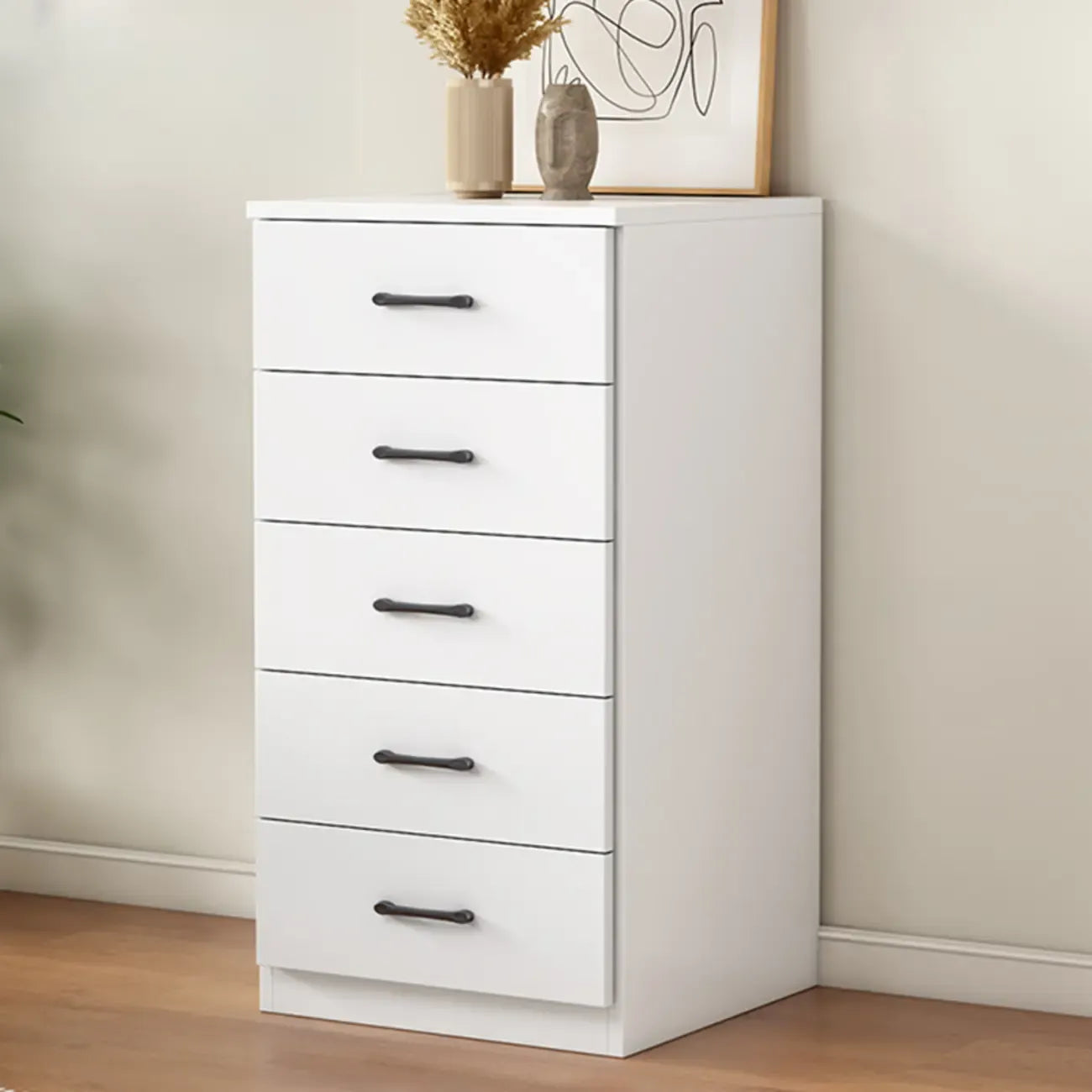 Armoire de rangement blanche minimaliste avec fermeture amortie et tiroirs