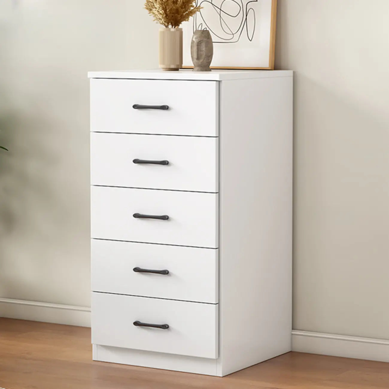 Armoire de rangement blanche minimaliste avec fermeture amortie et tiroirs