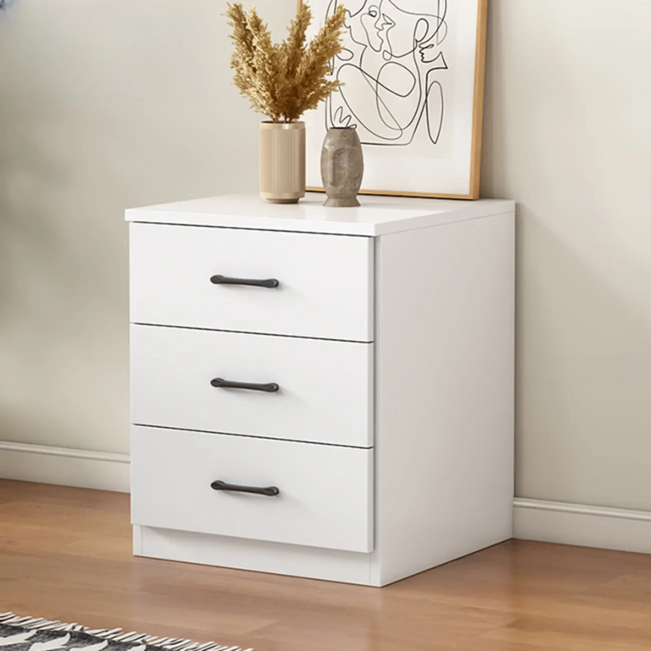 Armoire de rangement blanche minimaliste avec fermeture amortie et tiroirs