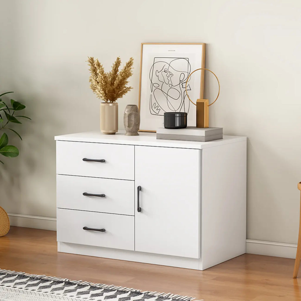 Armoire de rangement blanche minimaliste avec fermeture amortie et tiroirs