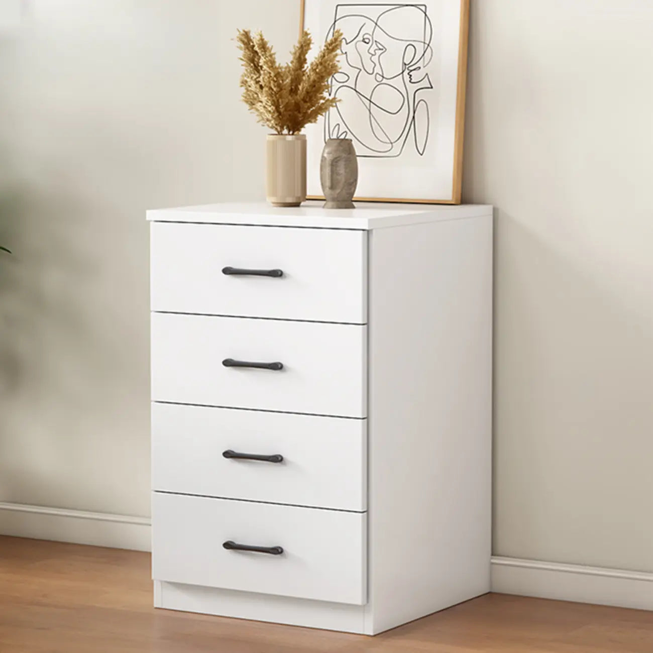 Armoire de rangement blanche minimaliste avec fermeture amortie et tiroirs