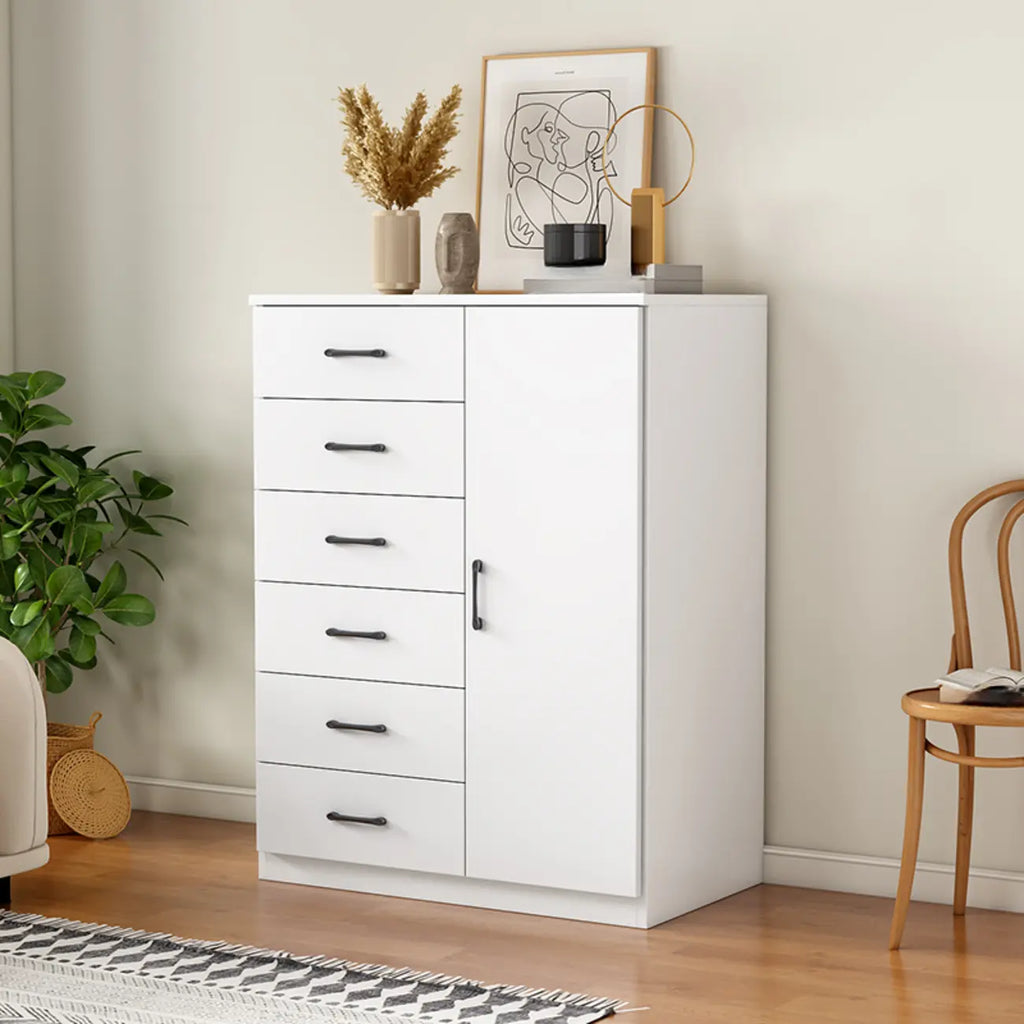 Armoire de rangement blanche minimaliste avec fermeture amortie et tiroirs