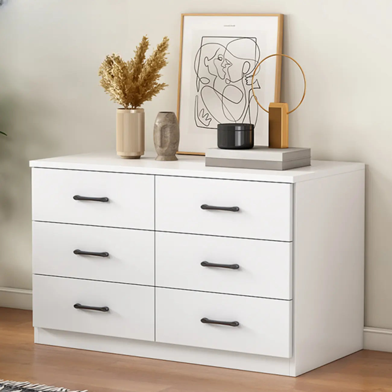 Armoire de rangement blanche minimaliste avec fermeture amortie et tiroirs