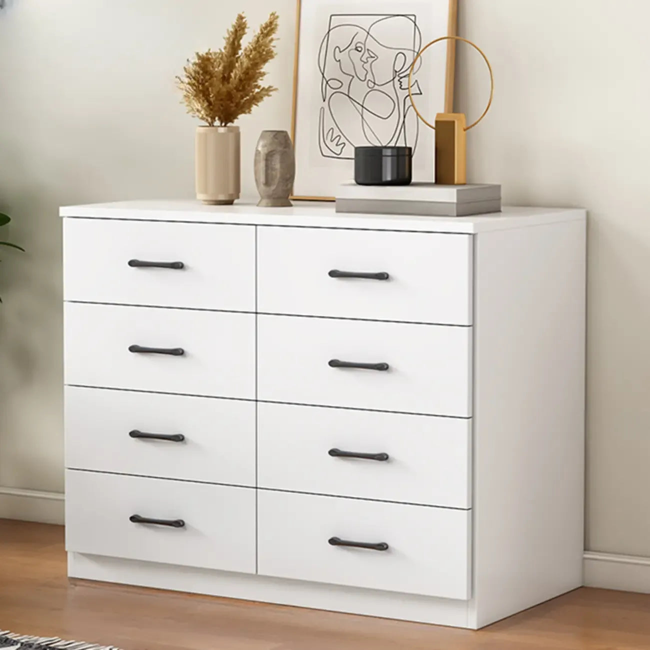 Armoire de rangement blanche minimaliste avec fermeture amortie et tiroirs