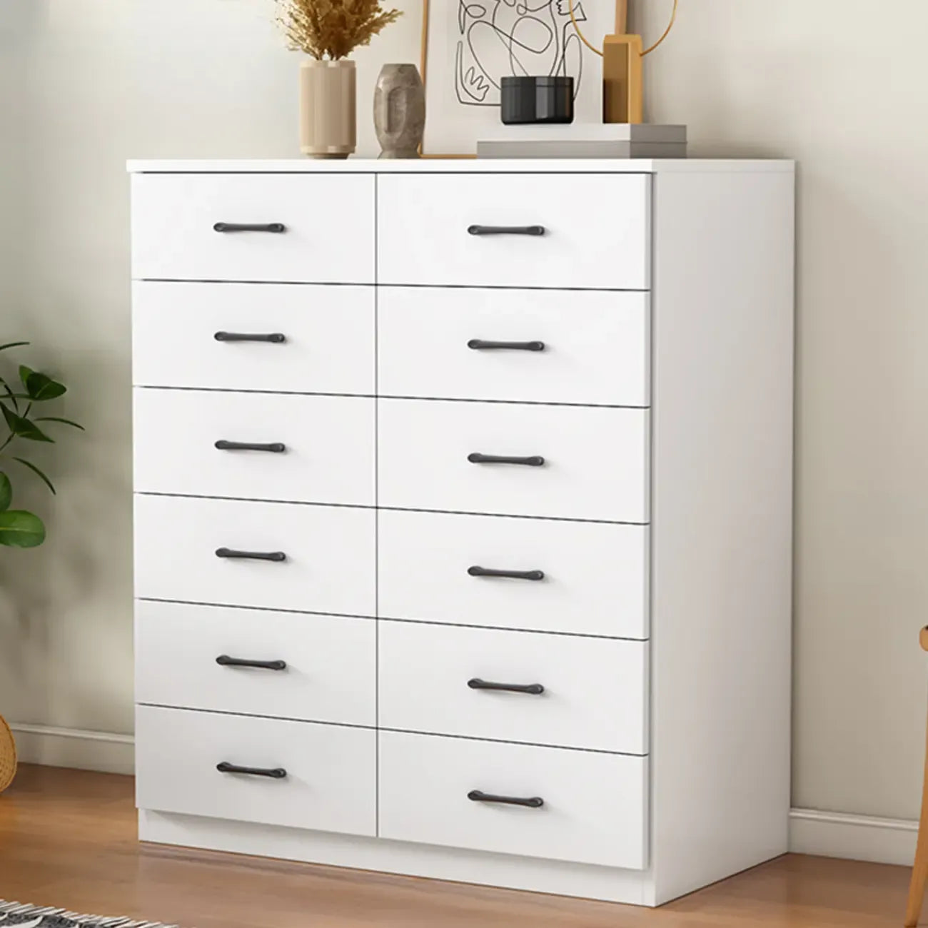Armoire de rangement blanche minimaliste avec fermeture amortie et tiroirs
