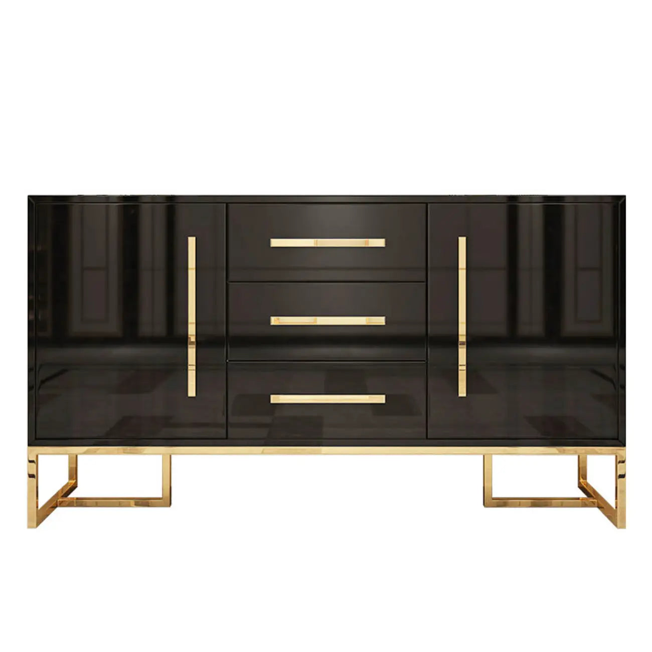 Meubles d'appoint rectangulaires noirs glamour avec tiroirs et portes