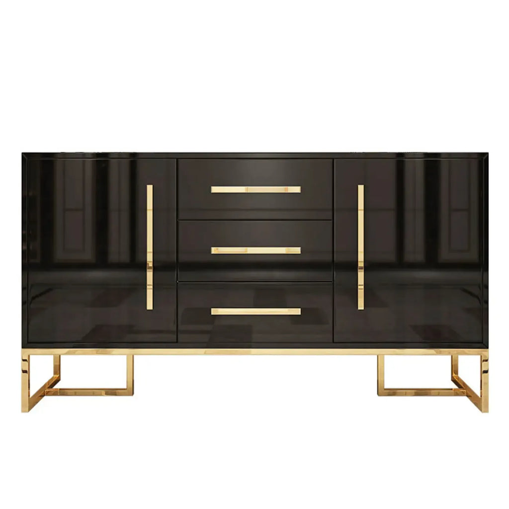Meubles d'appoint rectangulaires noirs glamour avec tiroirs et portes