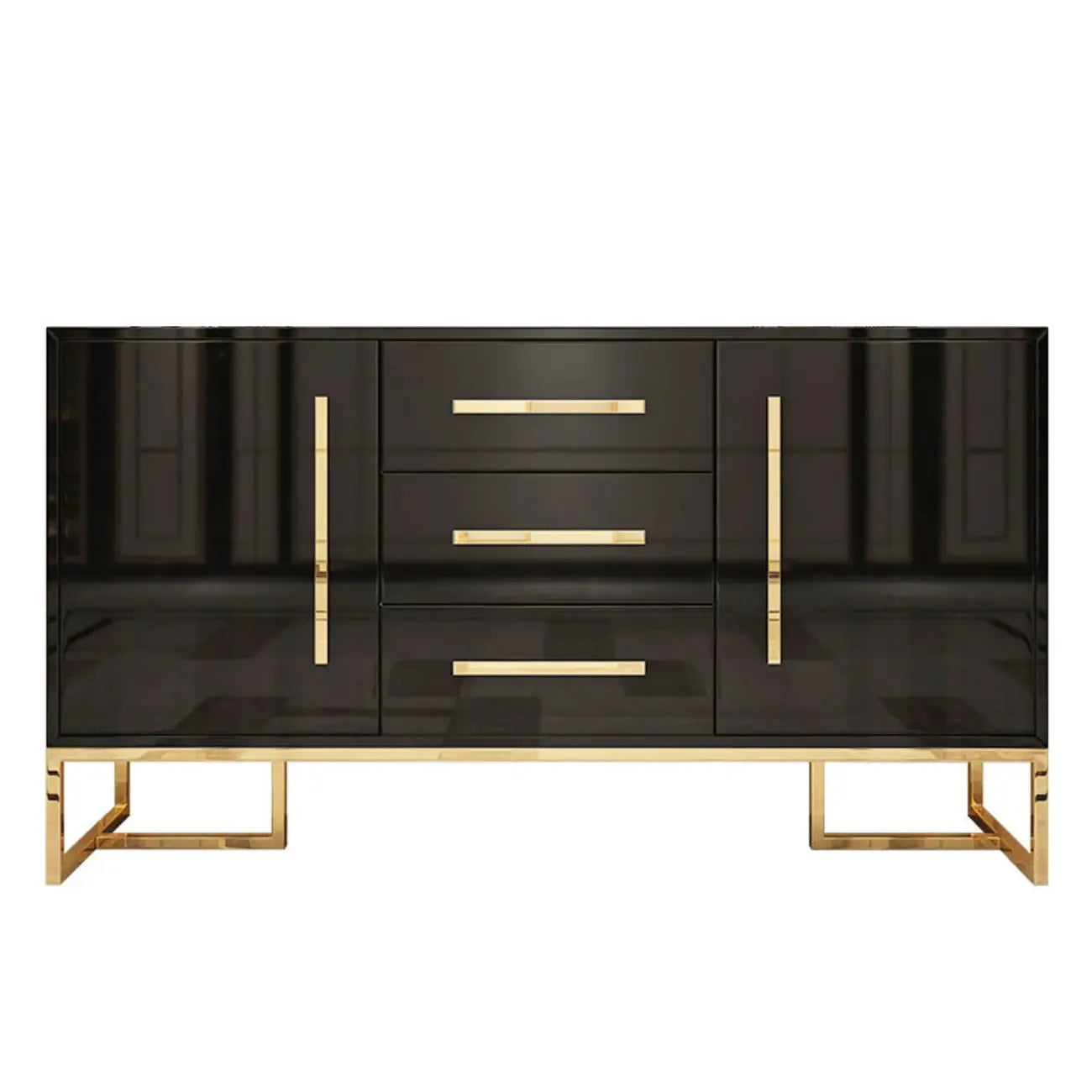 Meubles d'appoint rectangulaires noirs glamour avec tiroirs et portes