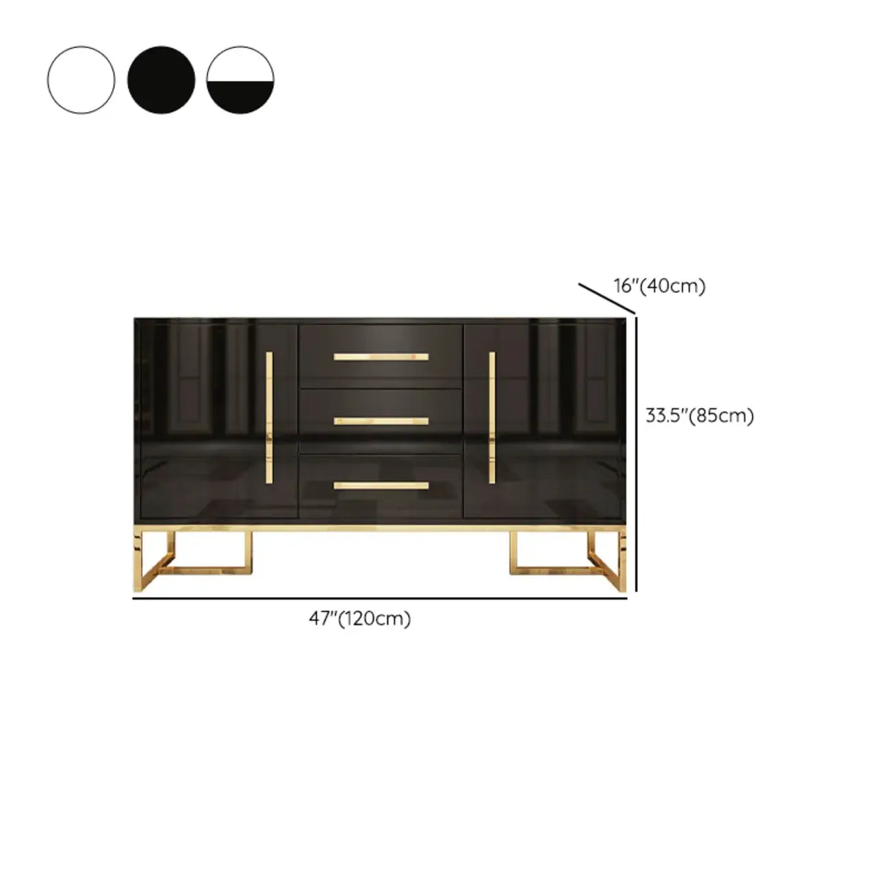 Meubles d'appoint rectangulaires noirs glamour avec tiroirs et portes