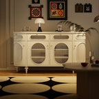 Credenza ovale 55 L in bianco/nero francese con ante in vetro