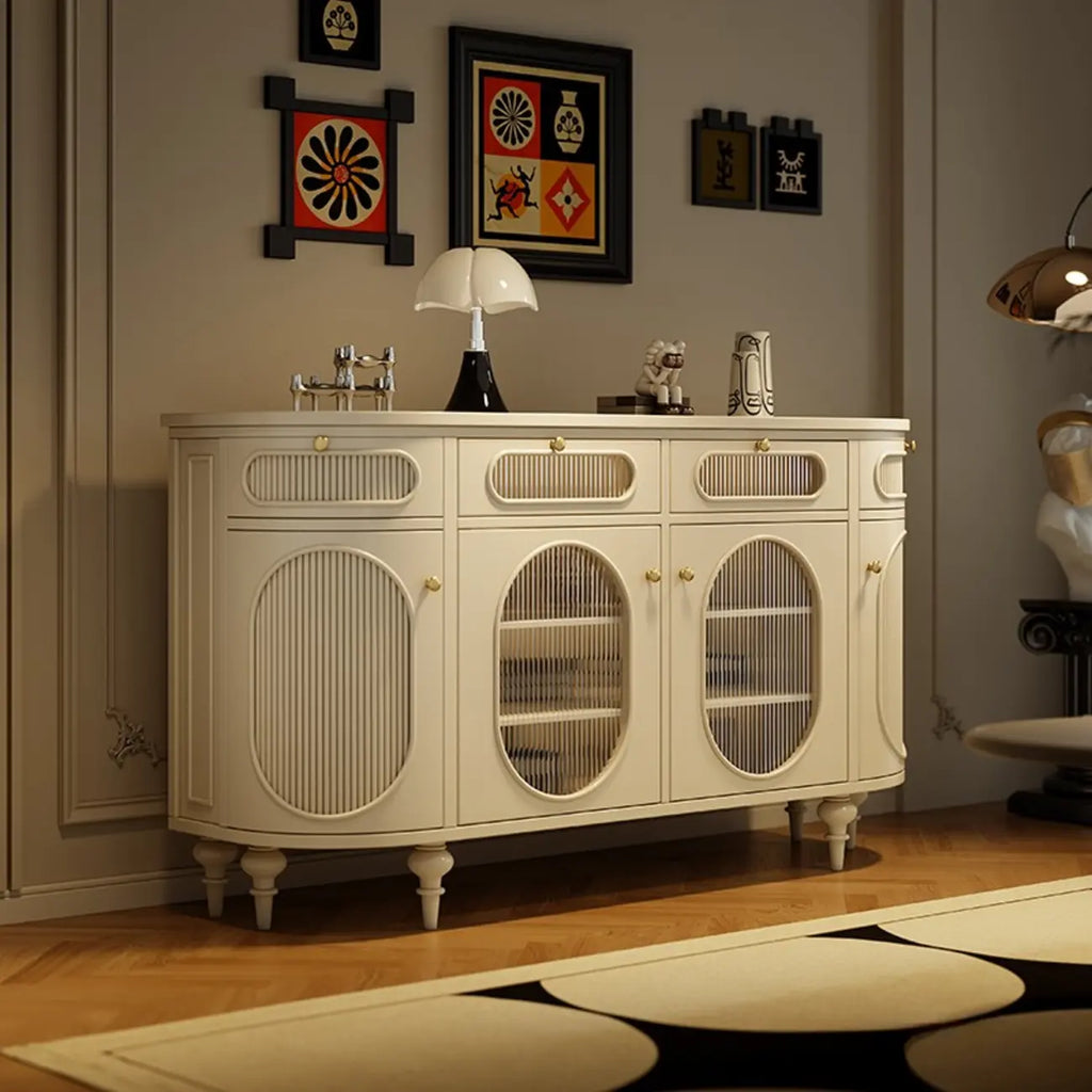 Credenza ovale 55 L in bianco/nero francese con ante in vetro
