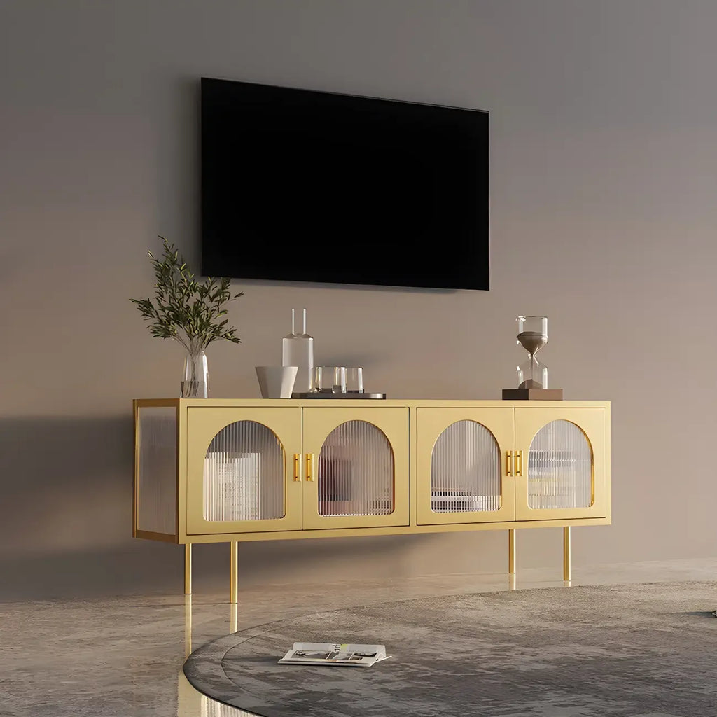 Meuble TV minimaliste en métal avec rangement et étagères pour usage domestique