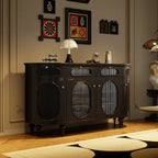 Credenza ovale 55 L in bianco/nero francese con ante in vetro