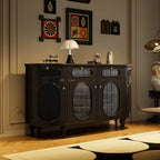 Credenza ovale 55 L in bianco/nero francese con ante in vetro