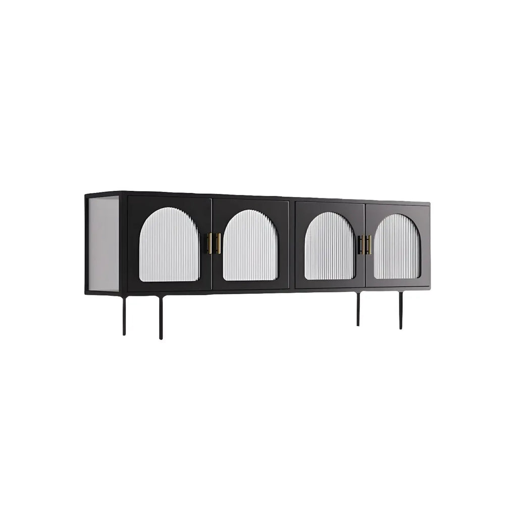 Meuble TV minimaliste en métal avec rangement et étagères pour usage domestique