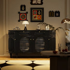 Credenza ovale 55 L in bianco/nero francese con ante in vetro