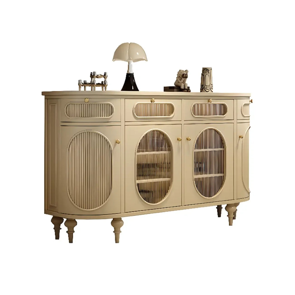 Credenza ovale 55 L in bianco/nero francese con ante in vetro