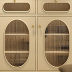 Credenza ovale 55 L in bianco/nero francese con ante in vetro