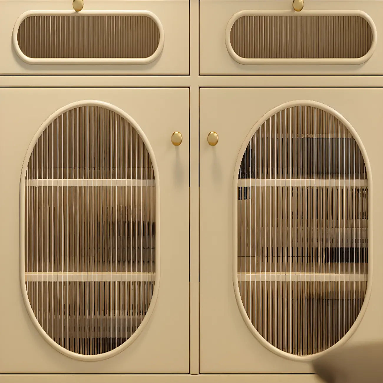 Credenza ovale 55 L in bianco/nero francese con ante in vetro