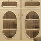 Credenza ovale 55 L in bianco/nero francese con ante in vetro