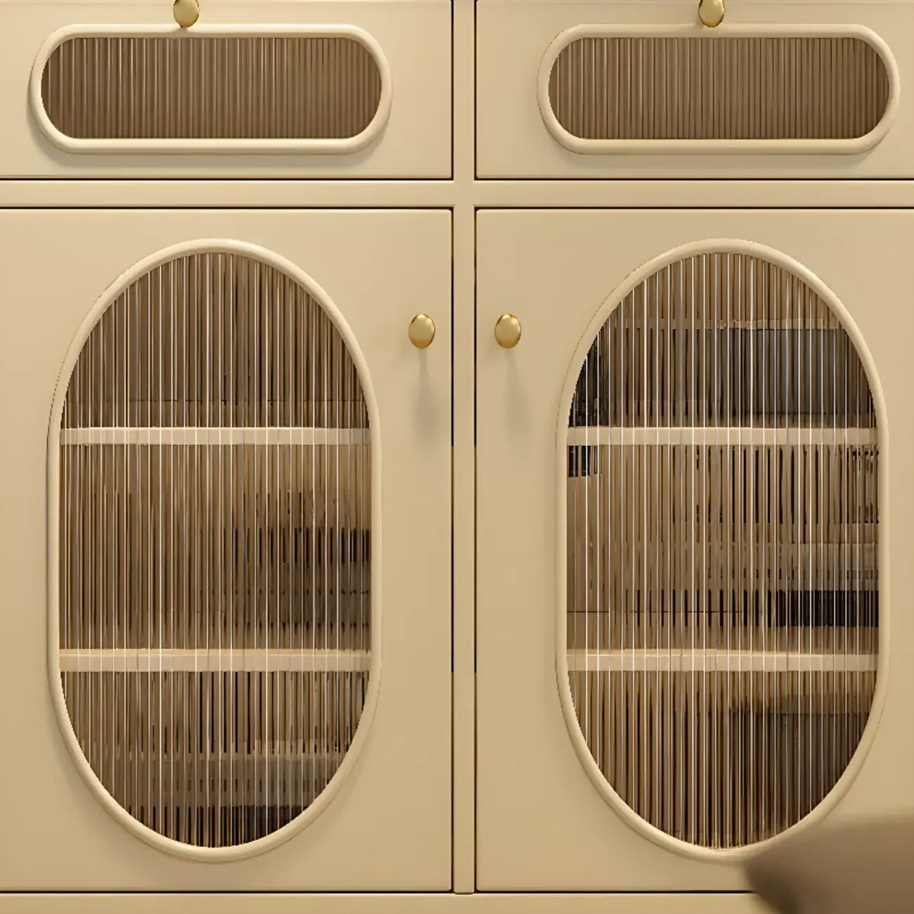 Credenza ovale 55 L in bianco/nero francese con ante in vetro