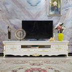 Meuble TV élégant avec plateau en marbre et tiroirs pour salon