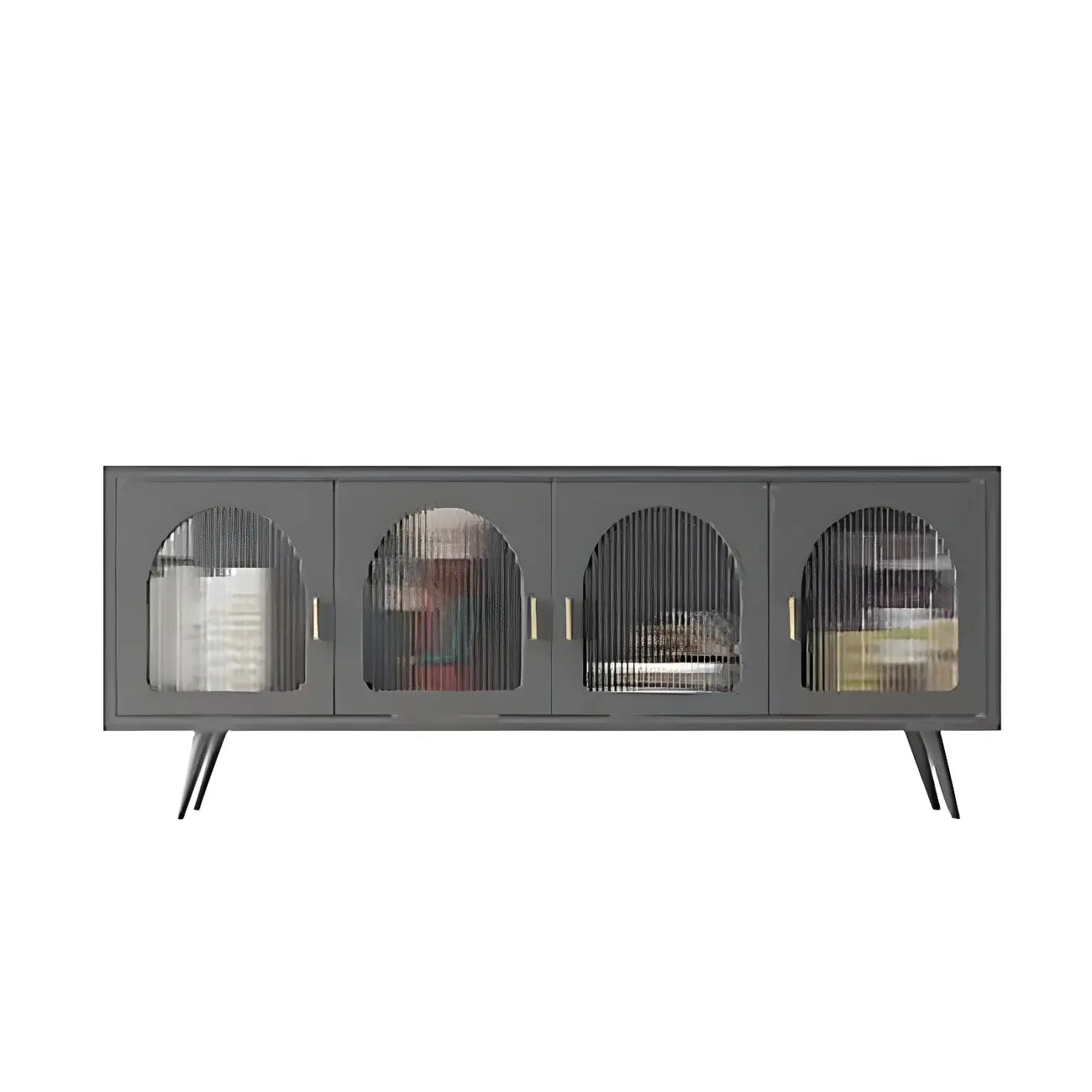 Meuble TV industriel avec porte en verre noir et étagère en métal