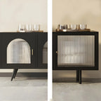 Meuble TV industriel avec porte en verre noir et étagère en métal