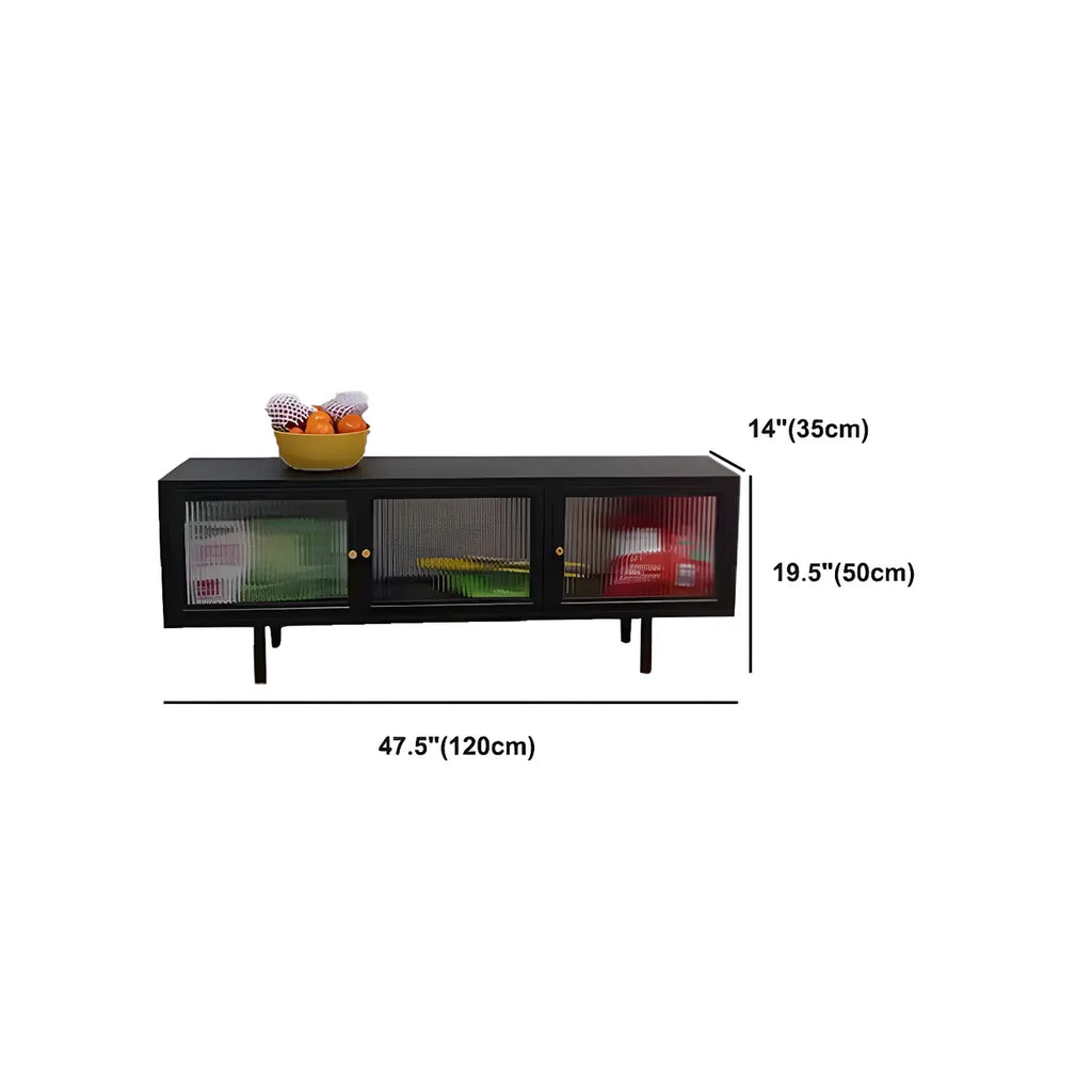 Meuble TV industriel avec porte en verre noir et étagère en métal