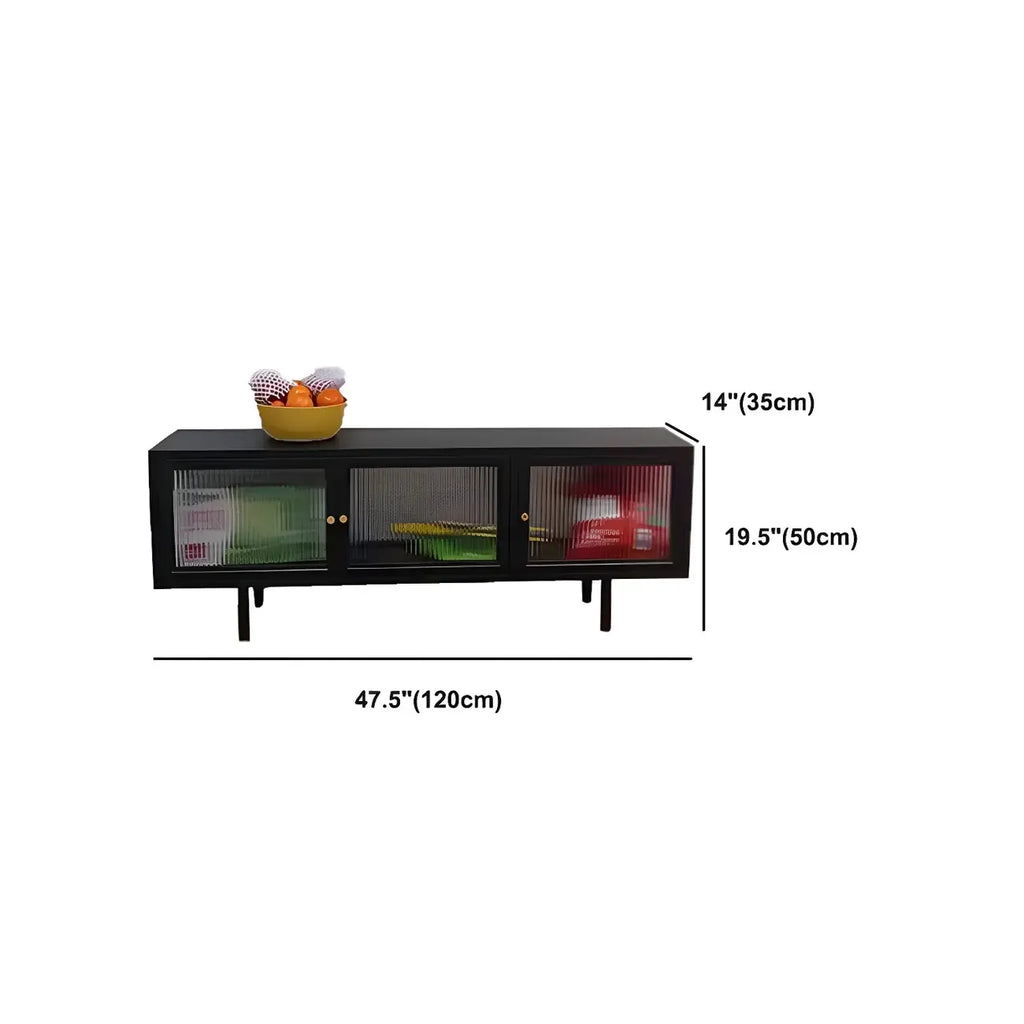 Meuble TV industriel avec porte en verre noir et étagère en métal