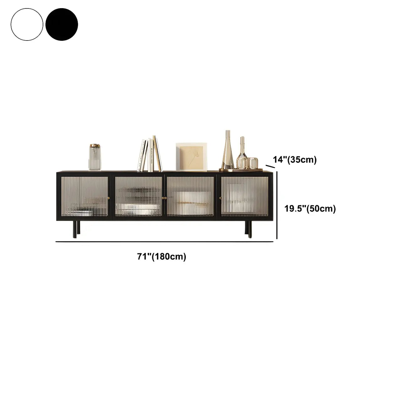 Meuble TV industriel avec porte en verre noir et étagère en métal