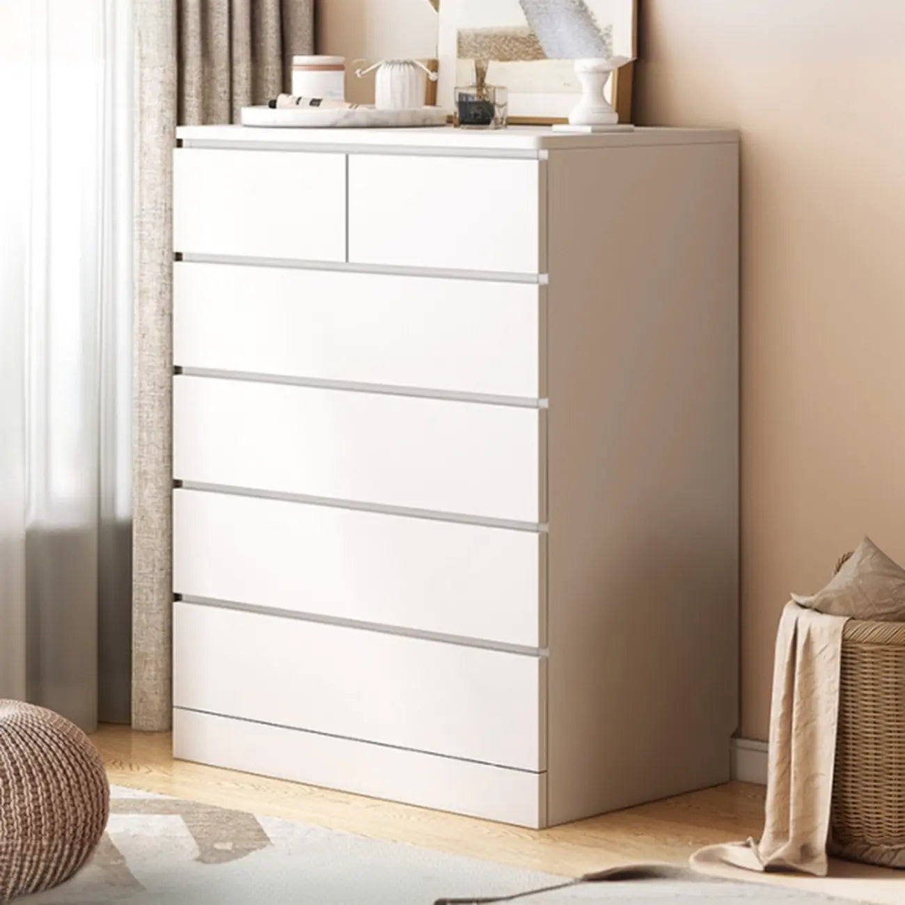 Armoire de rangement blanche autoportante avec tiroirs pour chambre à coucher
