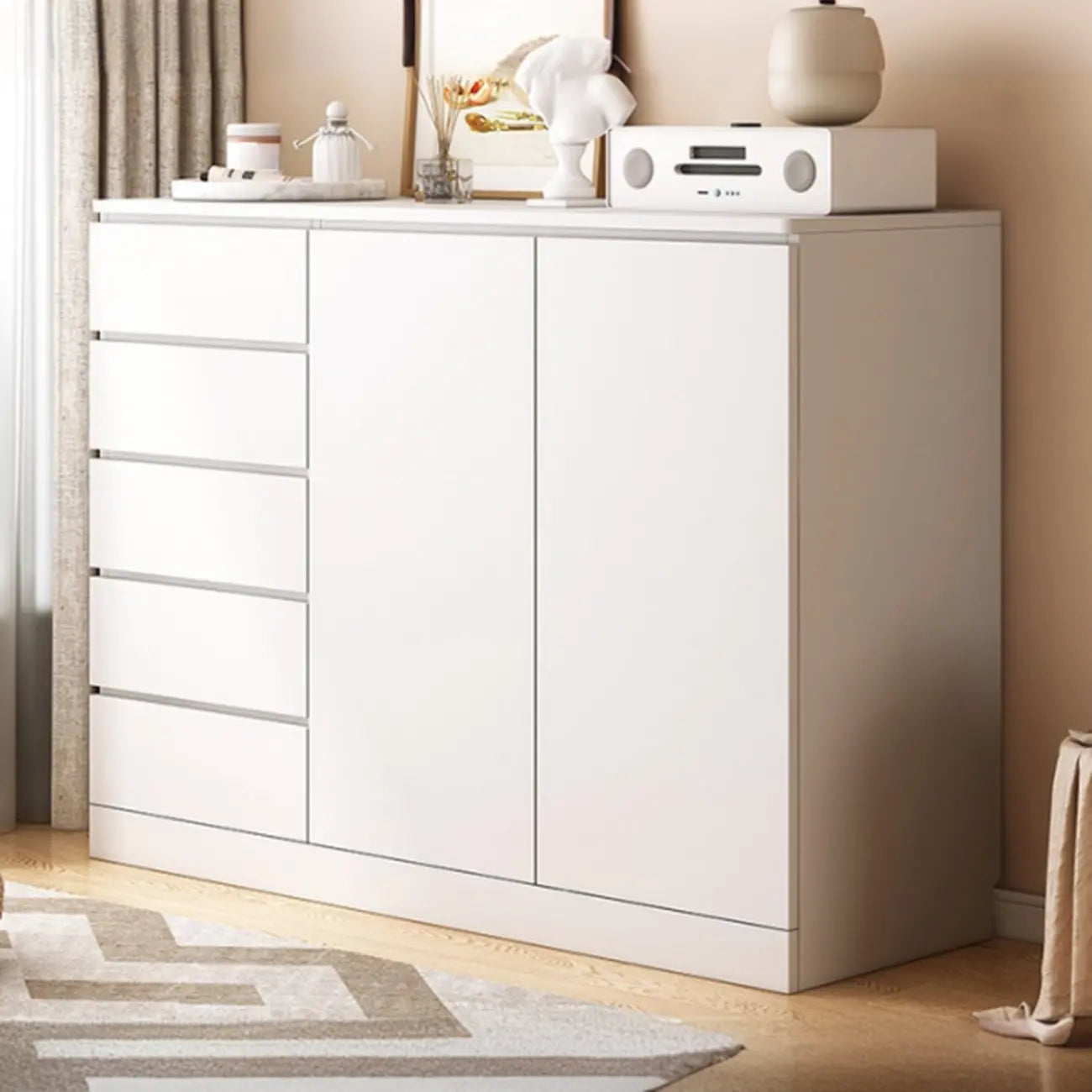 Armoire de rangement blanche autoportante avec tiroirs pour chambre à coucher