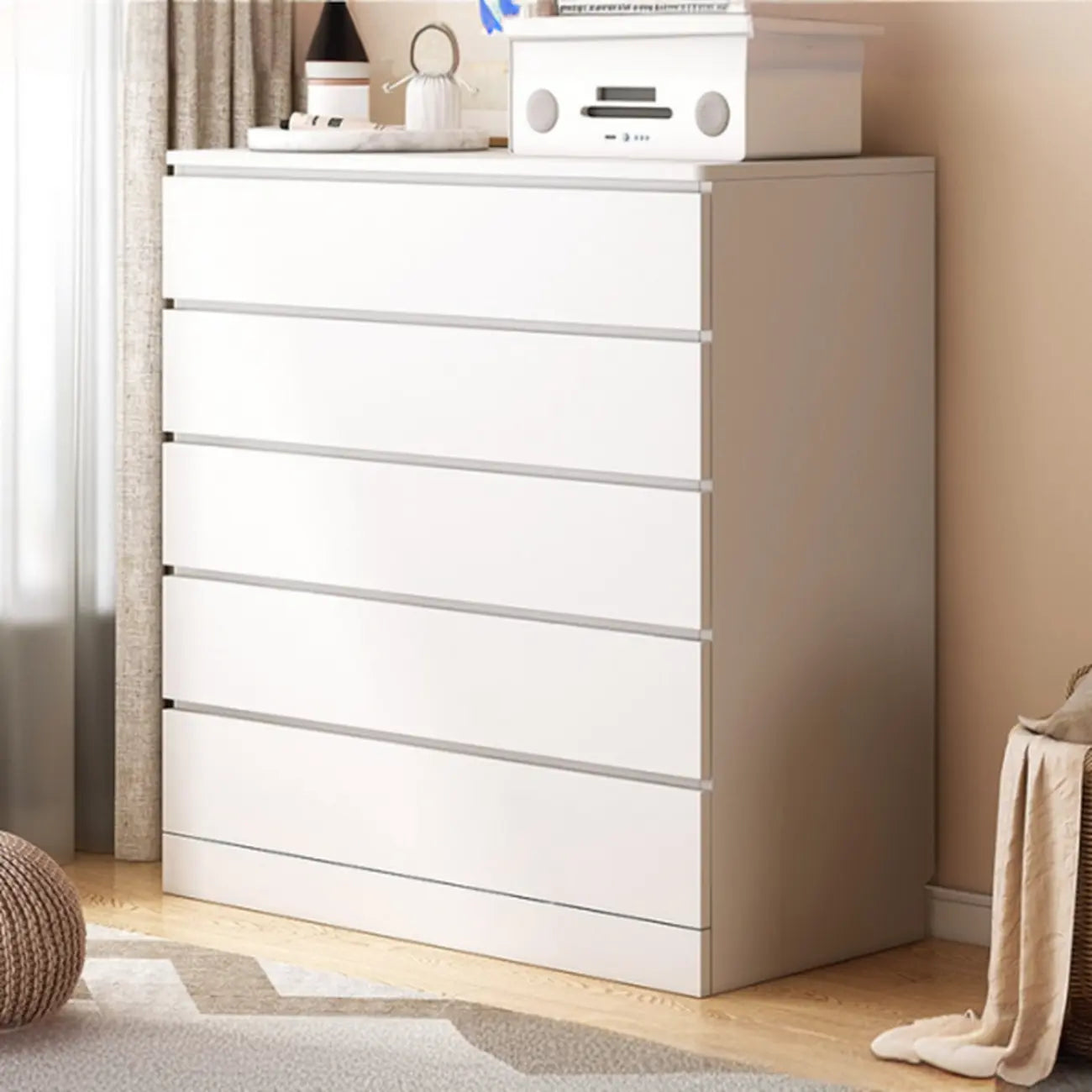 Armoire de rangement blanche autoportante avec tiroirs pour chambre à coucher