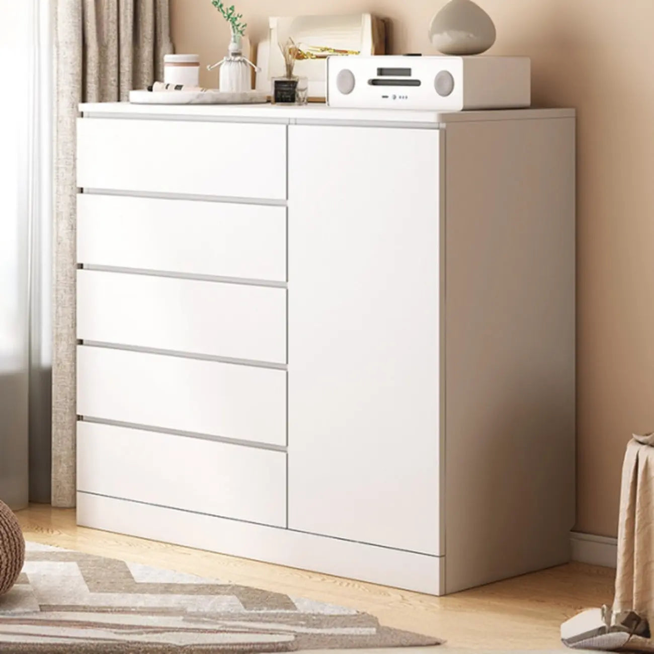 Armoire de rangement blanche autoportante avec tiroirs pour chambre à coucher